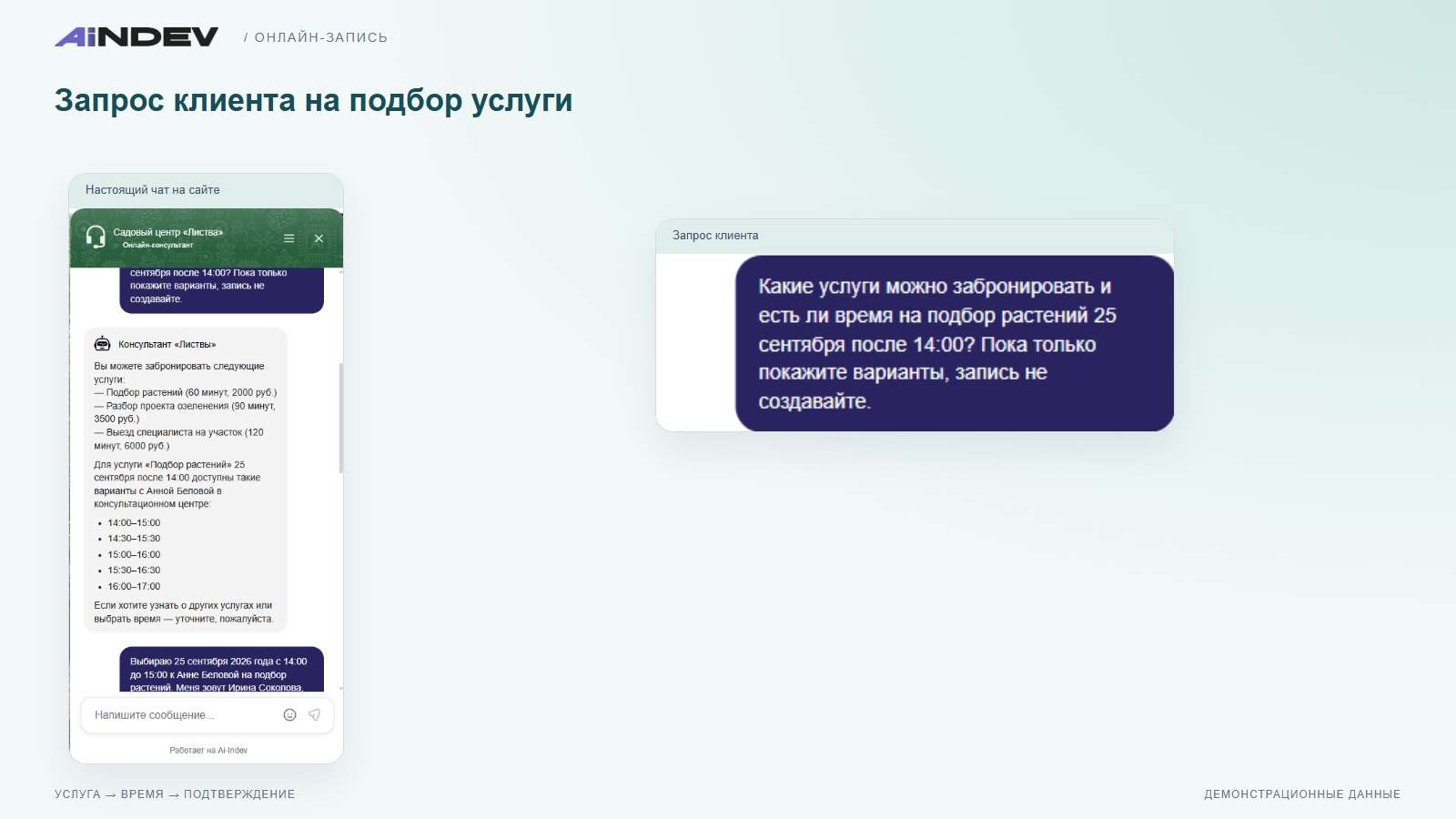 Запрос клиента на подбор услуги