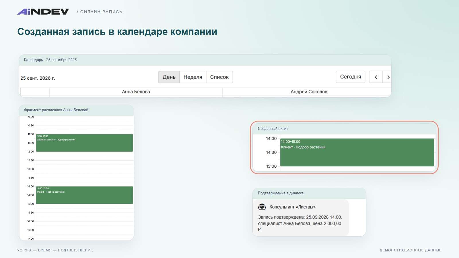 Созданная запись в календаре компании