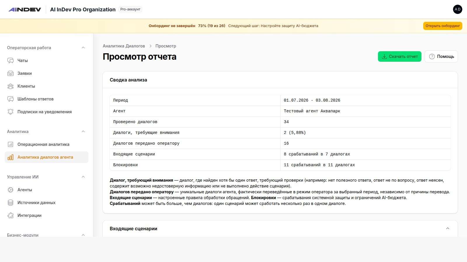 Сводка качества диалогов AI-агента