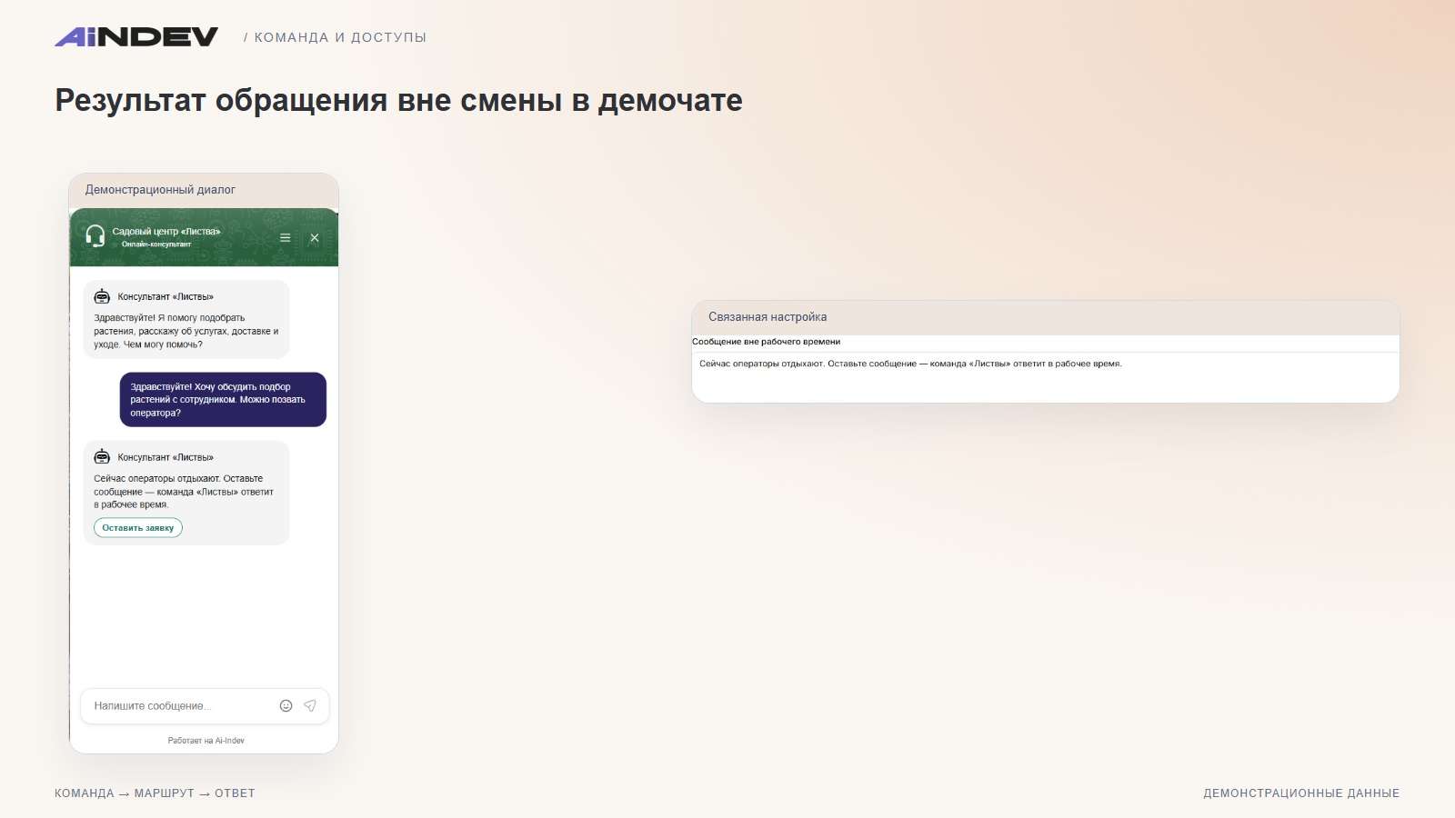 Результат обращения вне смены в демочате
